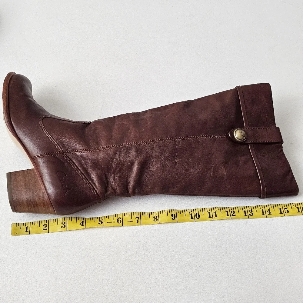 Coach Faith Leather Knee High Boots Brown Stacked Heel Riding Boots 6.5B